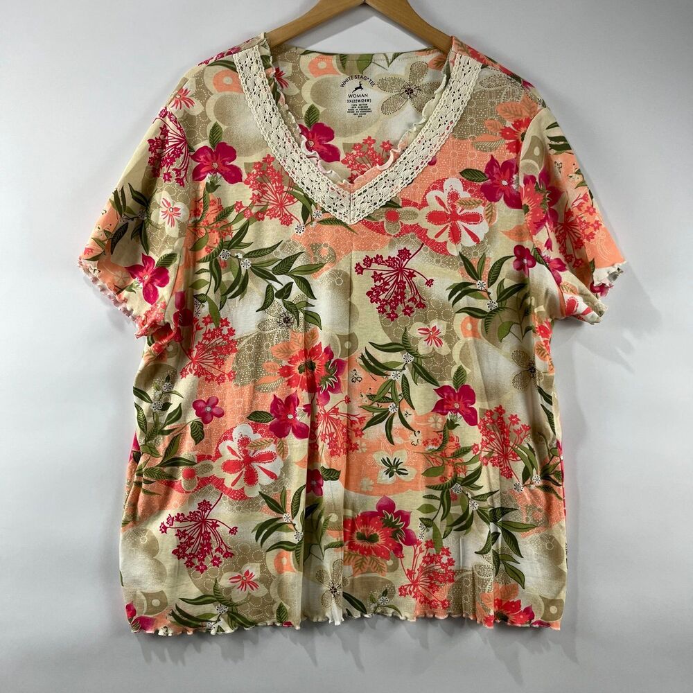 Plus Size 3X 100% Cotton Lace Trim Casual Boho Cottagecore Comfort Top